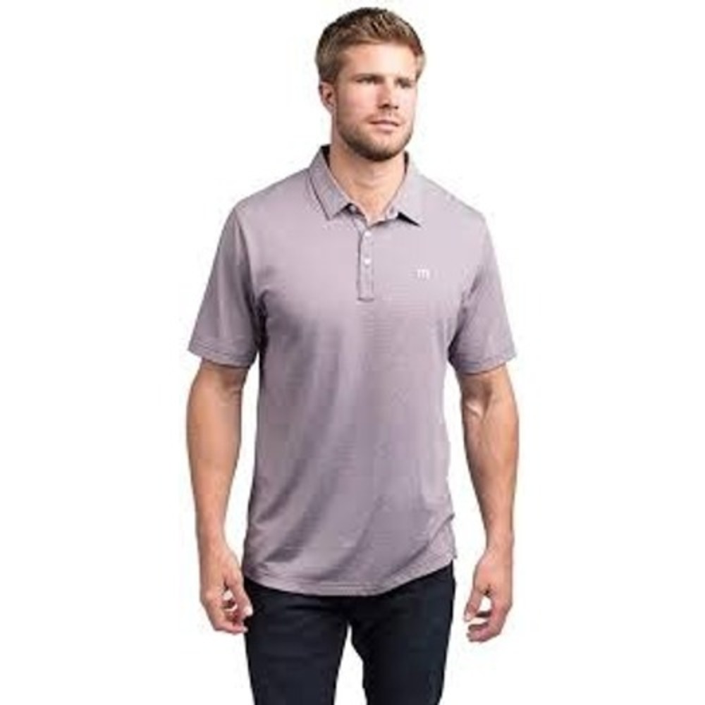 TravisMathew Polo Shirt Mens Large Purple Micro Stripe Zinna Golf Casual Top